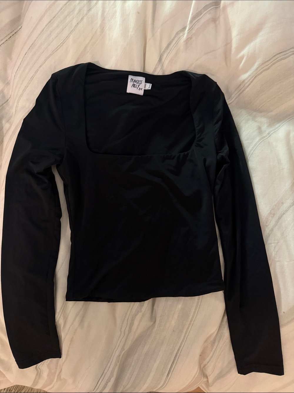 Princess Polly Black Silk Long-Sleeve Square Neck Top